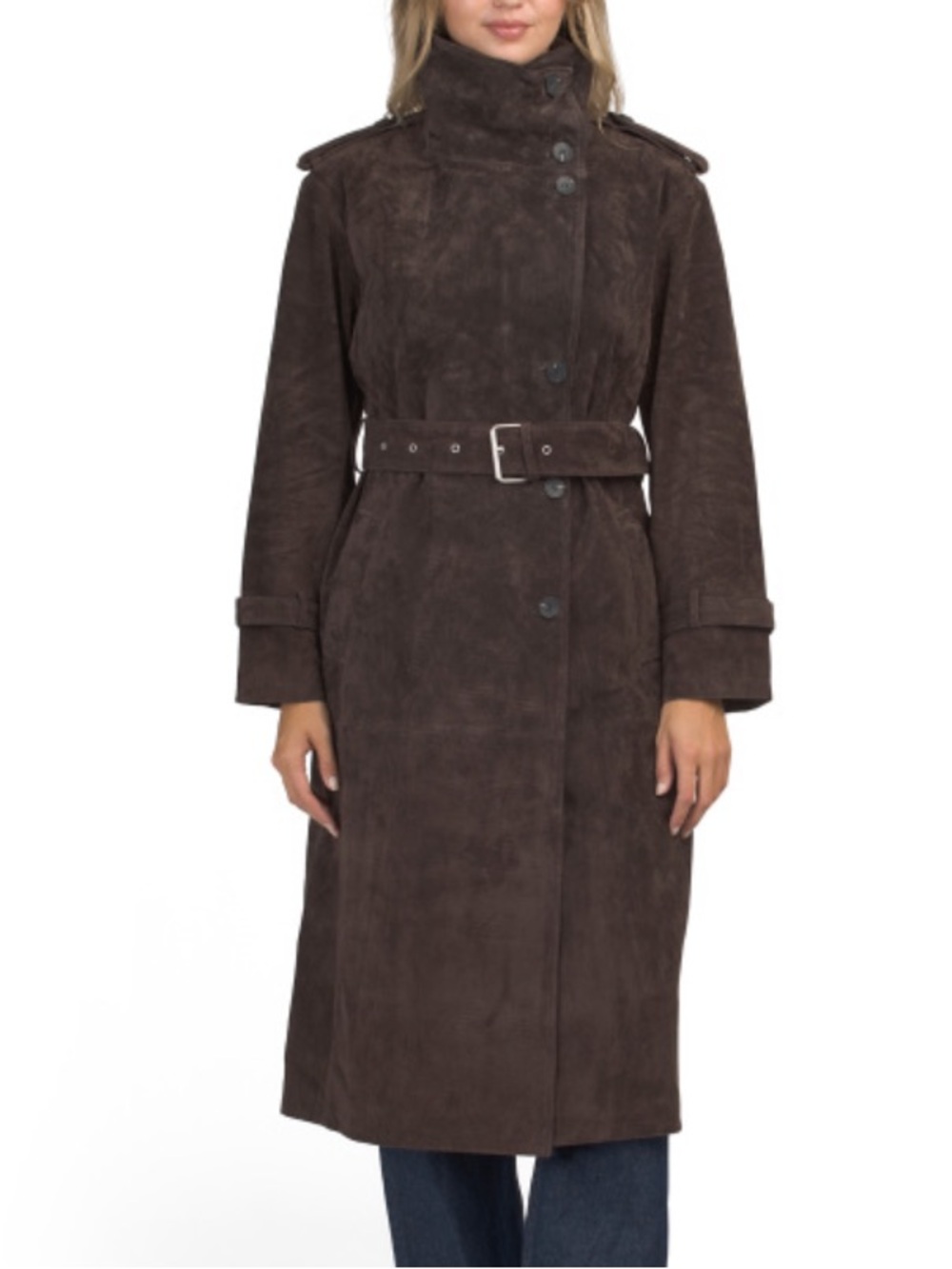 7 FOR ALL MANKIND Suede Funnel Neck Slouchy Trench Coat